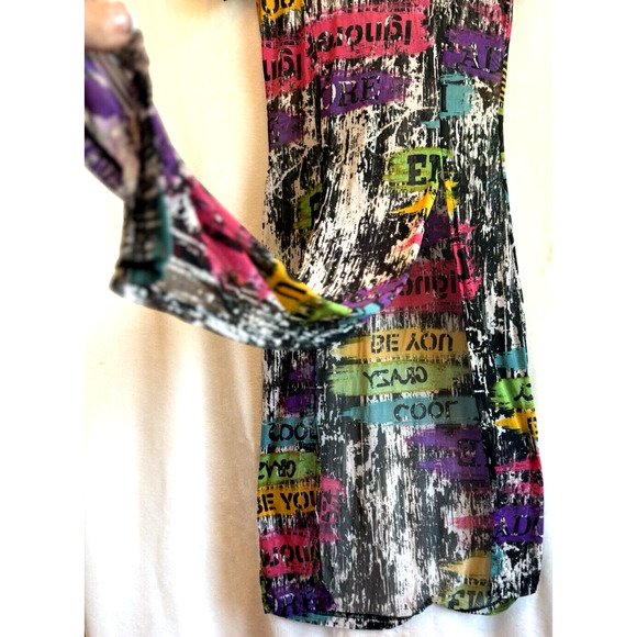 Vintage NYC Womens Y2K Mesh Graffiti Midi Top Size S Club Cyber Art Rave Grunge - Picture 7 of 13